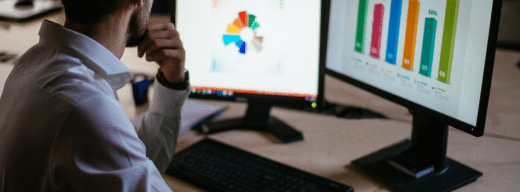 A designer working on reviewing a marketing campaign, illustrating Q1 marketing campaign planning.