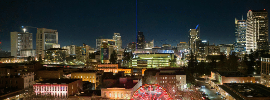 Sacramento skyline and businesses, illustrating Sacramento branding success tips.